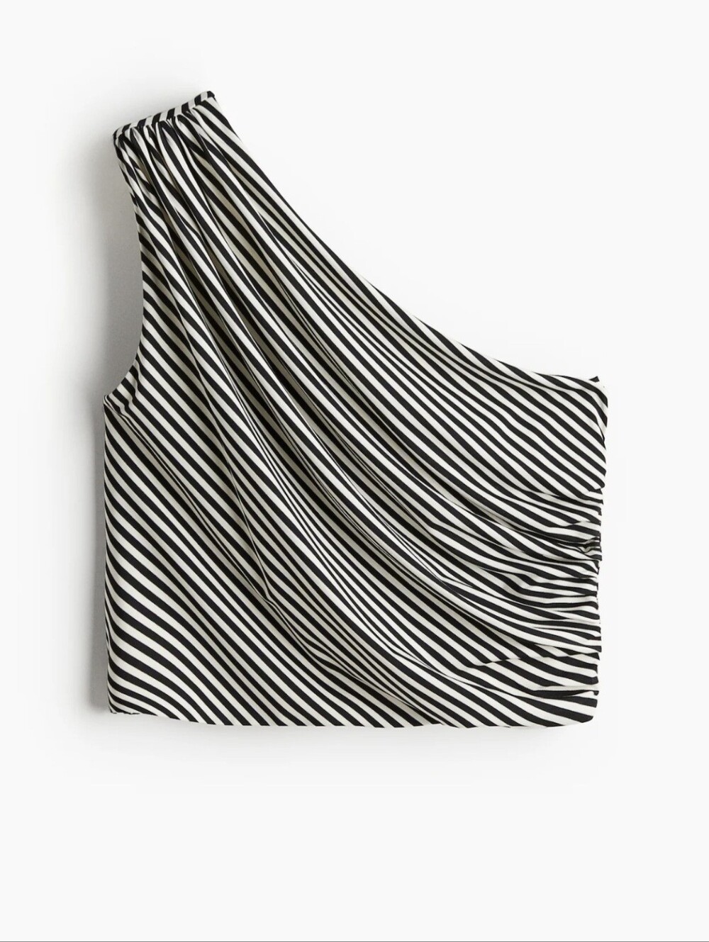 H&M Black & White Striped One Shoulder Asymmetric Draped Jersey Top, Xlarge
